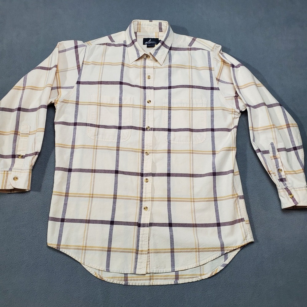 Sperry Top Sider Shirt Womens Large Ivory White Plaid Long Sleeve Button Up